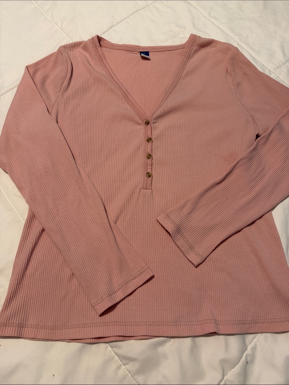 Old Navy Ribbed Long-Sleeve Henley Top - Dusty Rose. Size XL